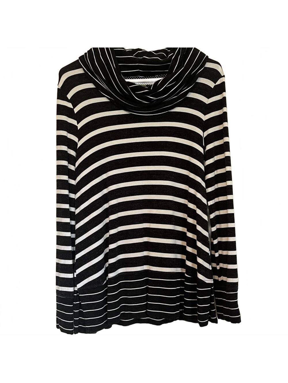 Cupio Black and White Striped Cowl Neck Sweater